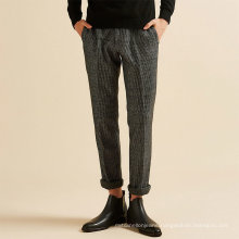 Custom Mens Stylish Formal Slack Leisure Casual Trousers Cigarette Cuffed Pleated Gingham Woolen Pants